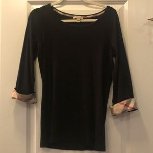 Burberry 3/4 sleeve check cuff stretch cotton tee